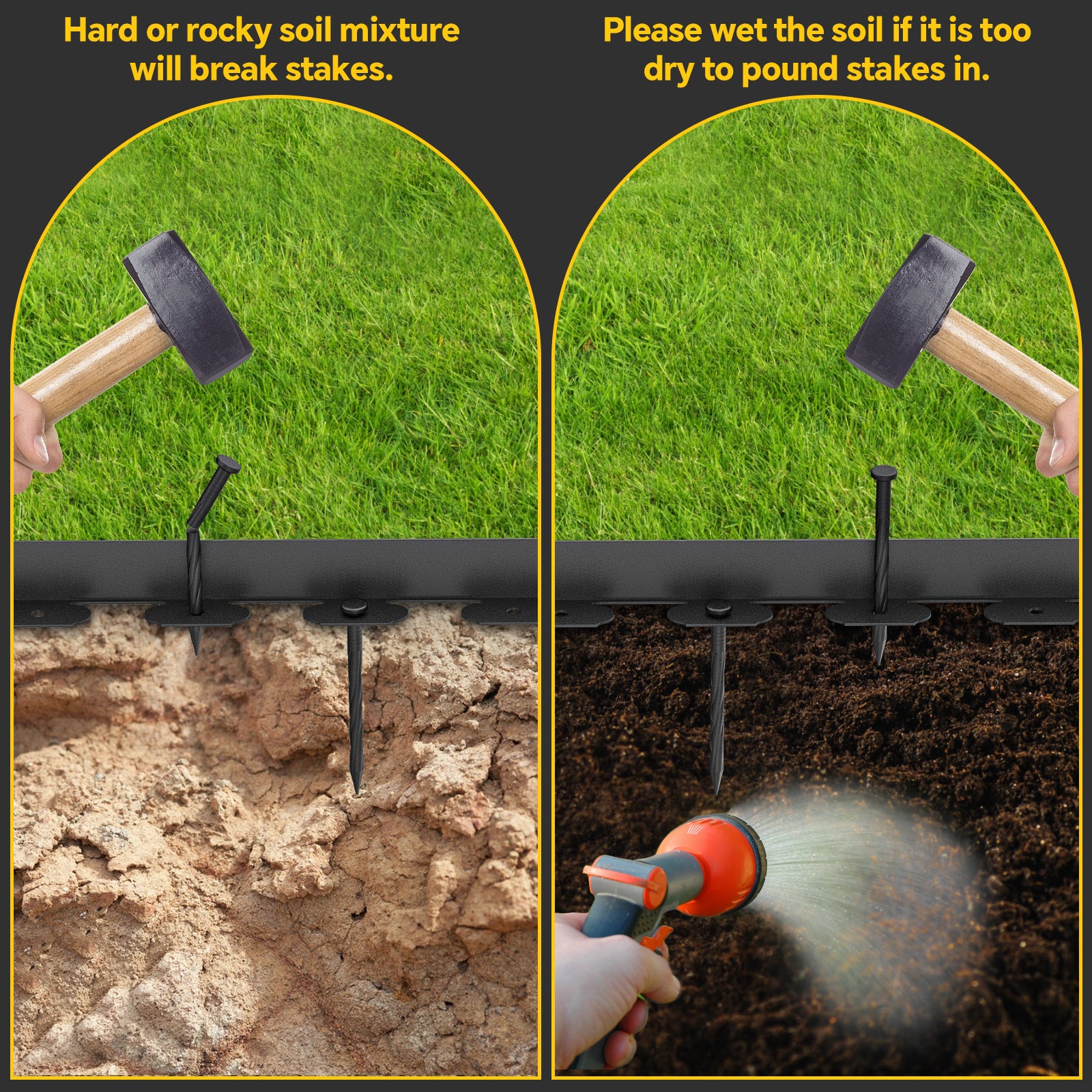 Fixmend Lawn Edging, 10m Garden Edging Border with 30 Pegs, Plastic Garden Borders Edging, Flexible for Flower Beds Edging, Grass Edging, Lawns and Paths