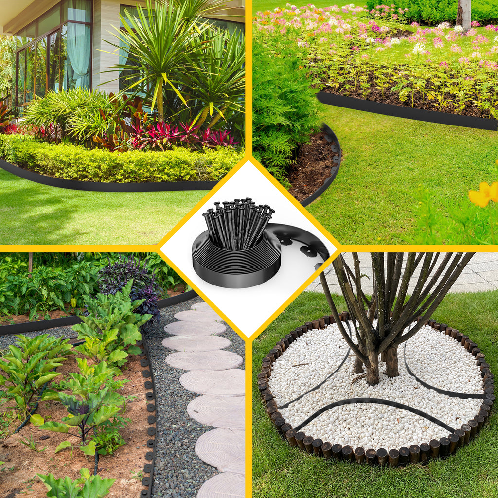 Fixmend Lawn Edging, 10m Garden Edging Border with 30 Pegs, Plastic Garden Borders Edging, Flexible for Flower Beds Edging, Grass Edging, Lawns and Paths