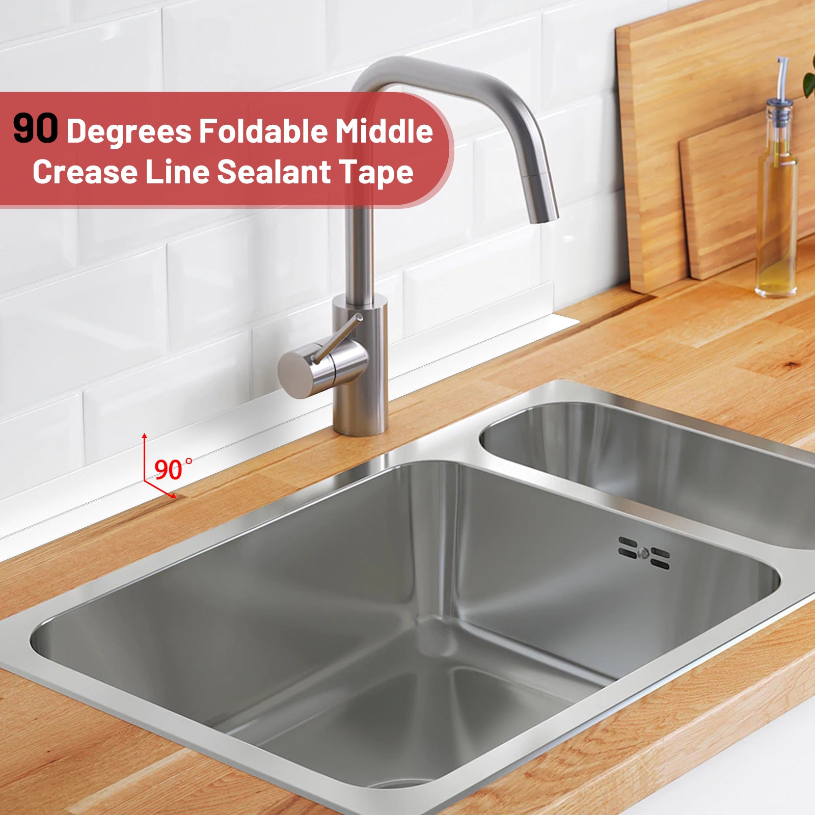 Bath Sealant Strip Self Adhesive, 3 Rolls Caulk Strip, Bathroom Sealant Tape White Waterproof, Bath Seal for Toilet, Bathtub, Shower, Sink, Wall Corner, Kitchen with Sealing Tool