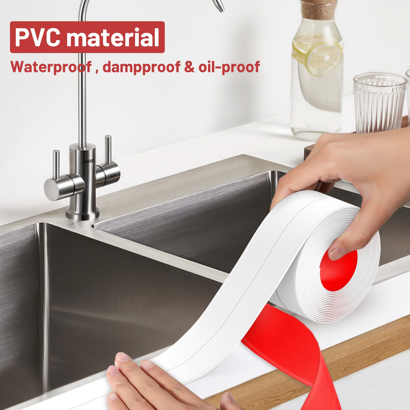 Bath Sealant Strip Self Adhesive, 3 Rolls Caulk Strip, Bathroom Sealant Tape White Waterproof, Bath Seal for Toilet, Bathtub, Shower, Sink, Wall Corner, Kitchen with Sealing Tool