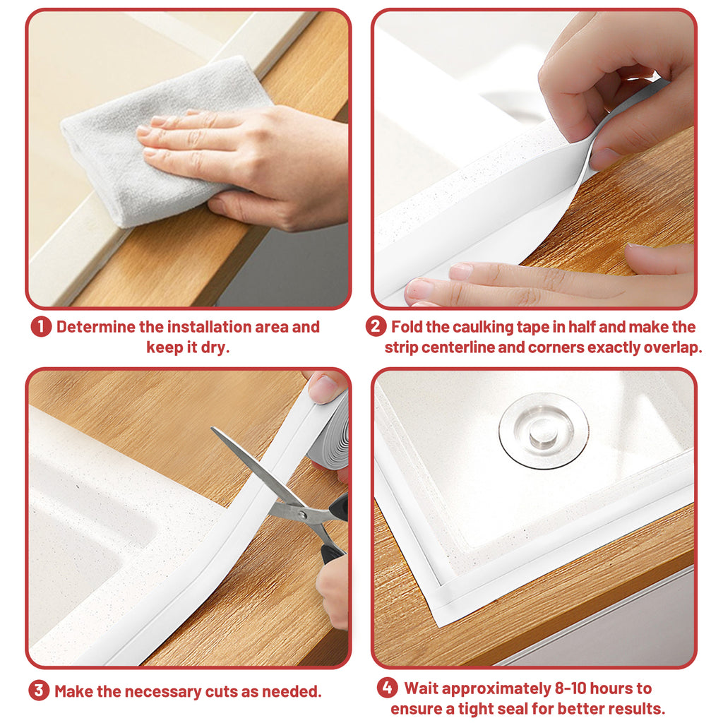 Bath Sealant Strip Self Adhesive, 3 Rolls Caulk Strip, Bathroom Sealant Tape White Waterproof, Bath Seal for Toilet, Bathtub, Shower, Sink, Wall Corner, Kitchen with Sealing Tool