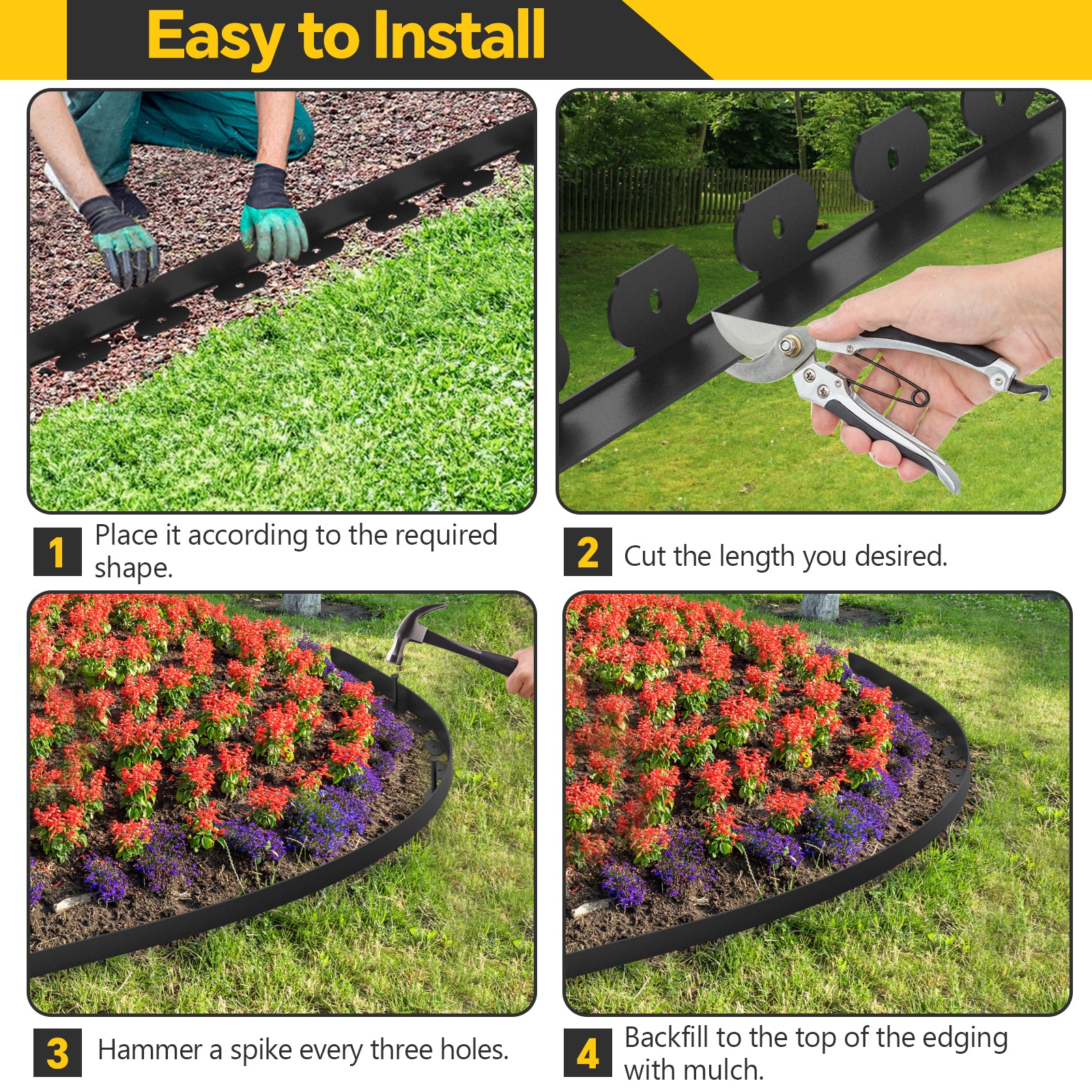 Fixmend Lawn Edging, 10m Garden Edging Border with 30 Pegs, Plastic Garden Borders Edging, Flexible for Flower Beds Edging, Grass Edging, Lawns and Paths